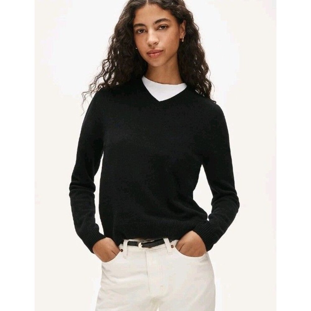 J.Crew Cashmere High V-neck Sweater Black Long Sleeve CP466 $148 Size S NWT
